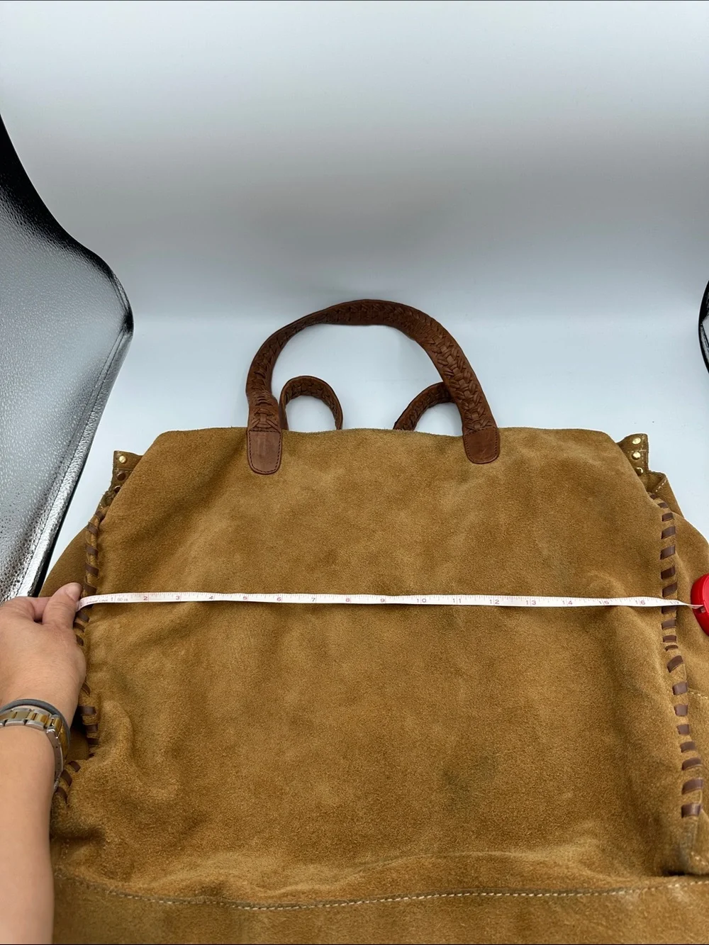 Massimo Dutti Large Suede  Bag with Woven Handles